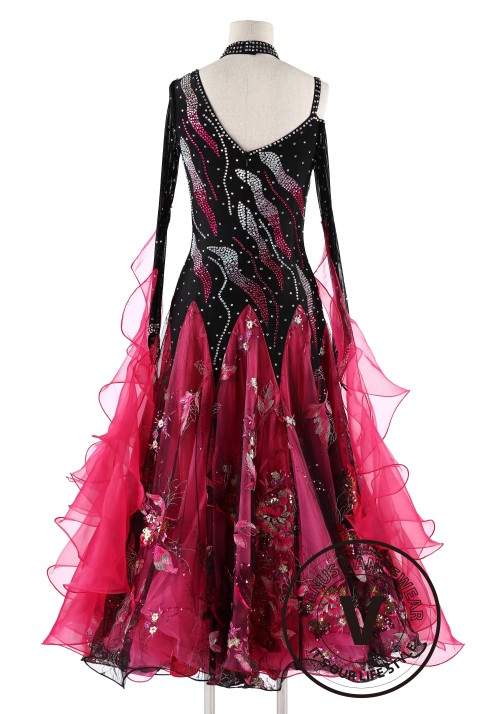 Black and Rose Standard Competition Ballroom Dance Dress