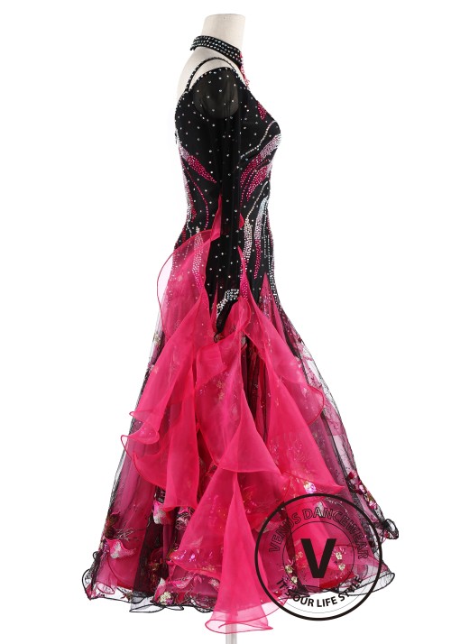 Black and Rose Standard Competition Ballroom Dance Dress