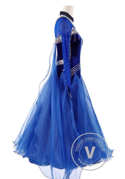 Elegant Dark Blue Velvet Ballroom Competition Dance Dress