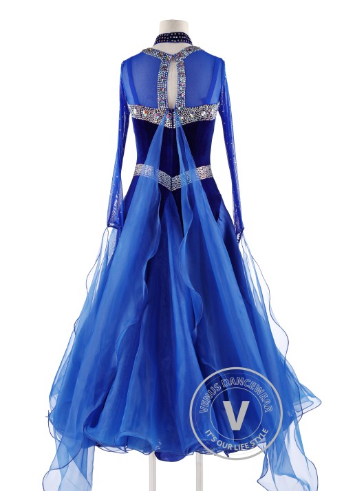 Elegant Dark Blue Velvet Ballroom Competition Dance Dress