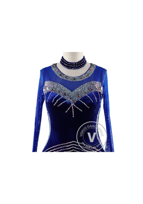 Elegant Dark Blue Velvet Ballroom Competition Dance Dress