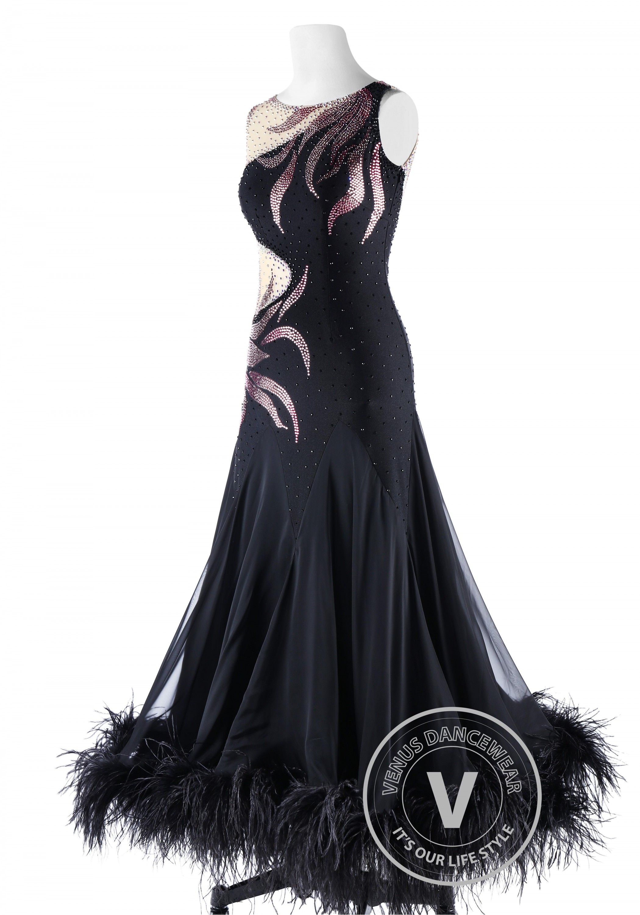 Gorgeous Black Feather Ballroom Smooth Competition Dance Dress