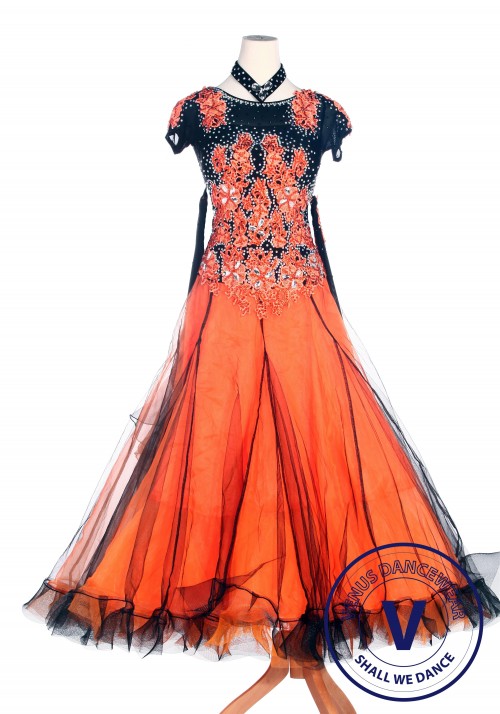 Orange Smooth Standard Tango Waltz Dancewear Ballroom Competition Dress