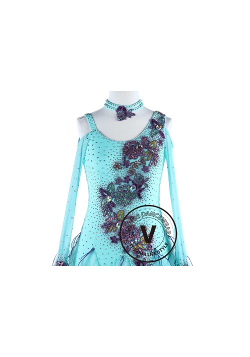 Spring Blue Standard Smooth Waltz Tango Dance Dress