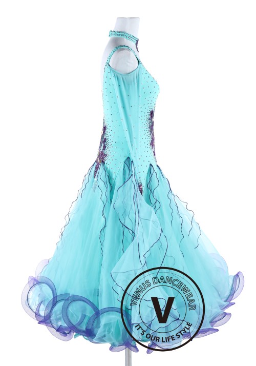 Spring Blue Standard Smooth Waltz Tango Dance Dress