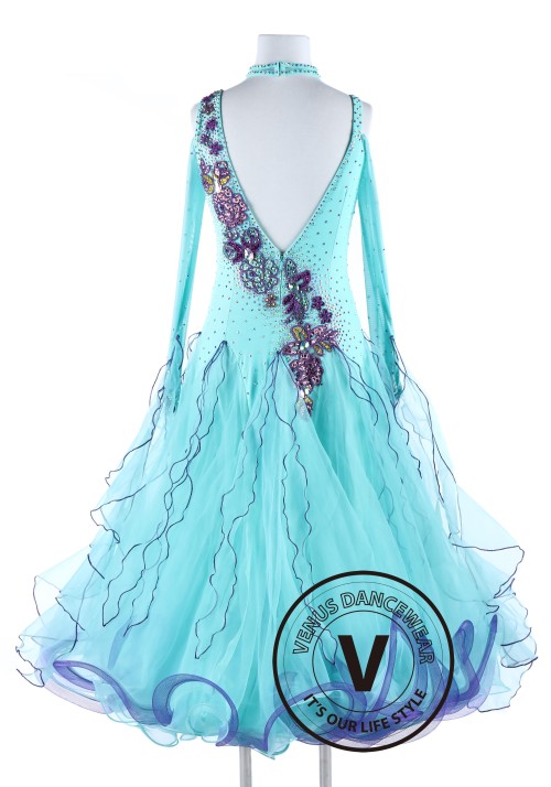 Spring Blue Standard Smooth Waltz Tango Dance Dress