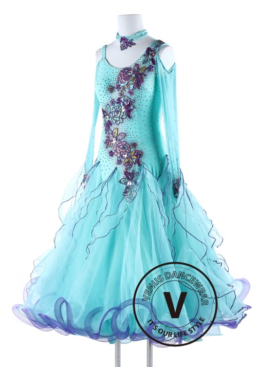 Spring Blue Standard Smooth Waltz Tango Dance Dress