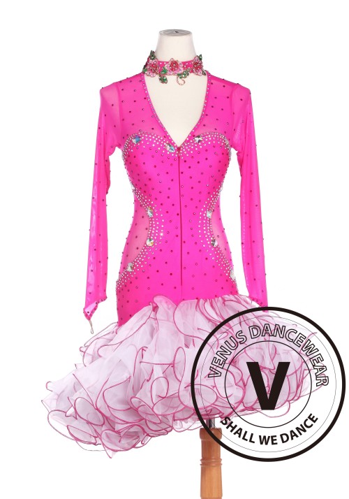 Pink Latin Salsa Tango Cha Cha Tango Rumba Competition Dance Dress