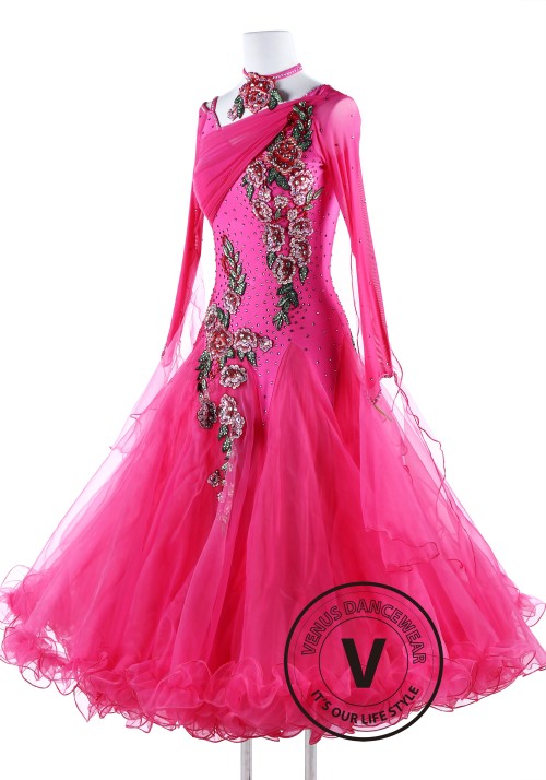 Spring Flower Pink Standard Waltz Foxtrot Waltz Quickstep Dress