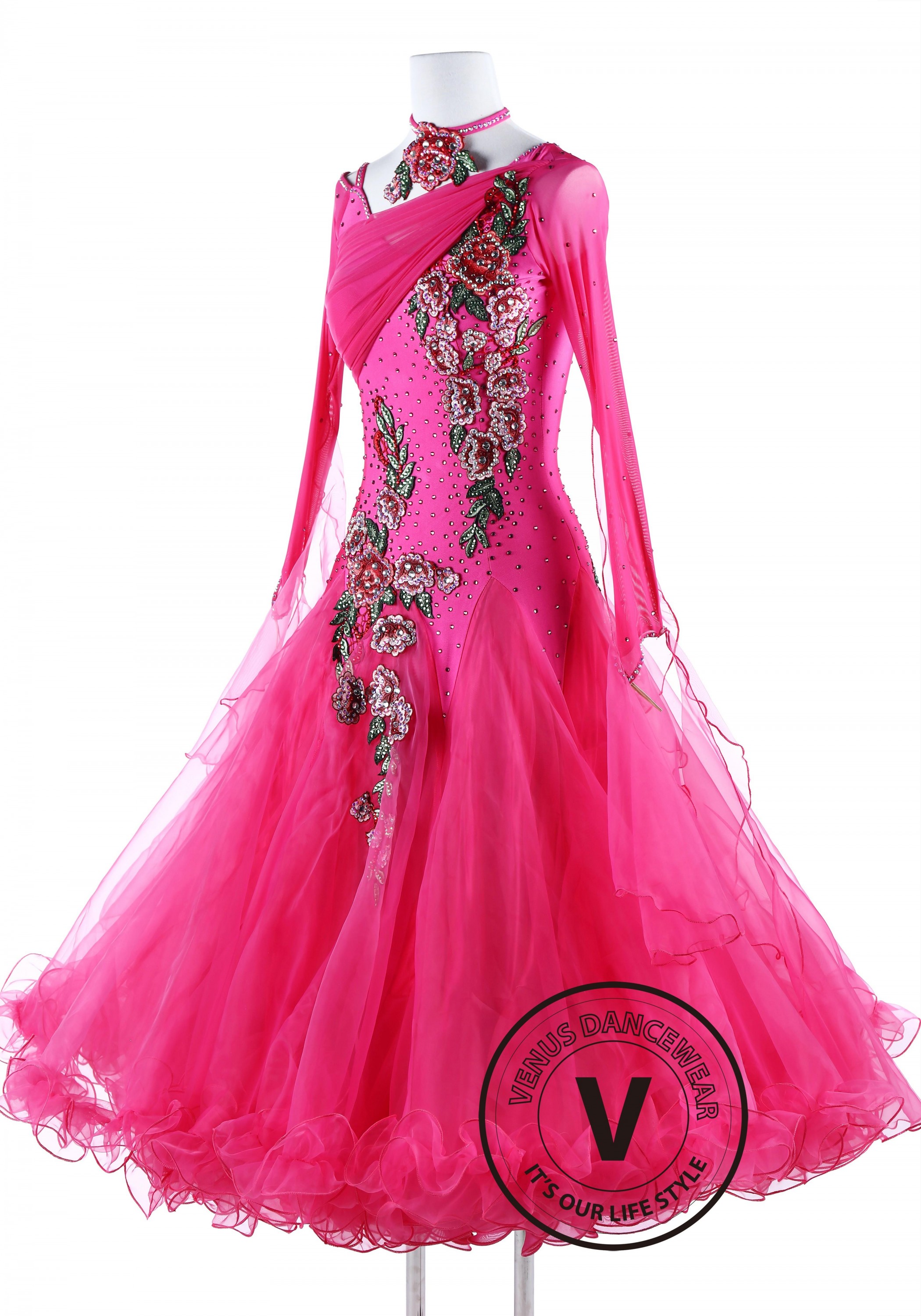 Spring Flower Pink Standard Waltz Foxtrot Waltz Quickstep Dress