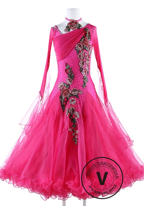 Spring Flower Pink Standard Waltz Foxtrot Waltz Quickstep Dress