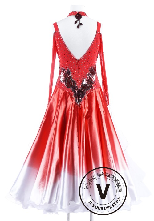 Red Poppy with White Edge Waltz Quickstep Competition Dancing Dress