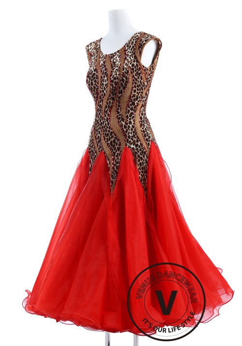 Leopard Lady Red Smooth Foxtrot Quickstep Women Competition Dress