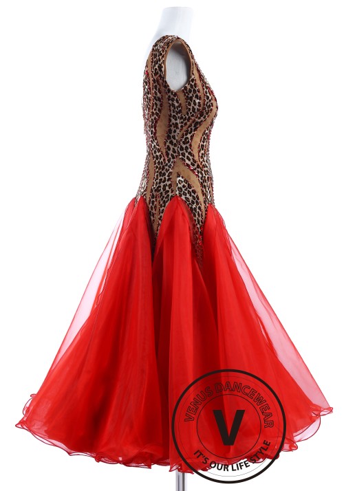 Leopard Lady Red Smooth Foxtrot Quickstep Women Competition Dress