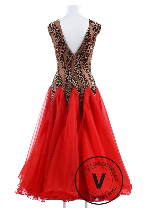 Leopard Lady Red Smooth Foxtrot Quickstep Women Competition Dress