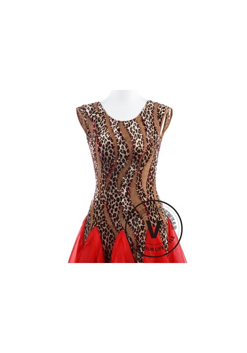 Leopard Lady Red Smooth Foxtrot Quickstep Women Competition Dress