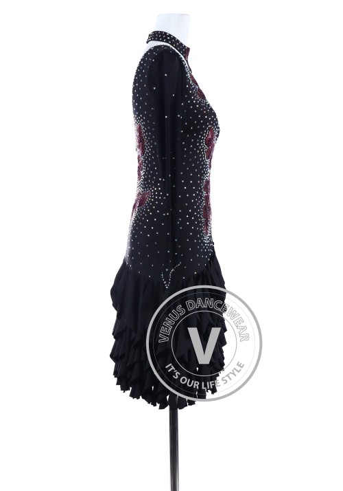 Black Sequin Applique Tango Latin Rhythm Competition Dress