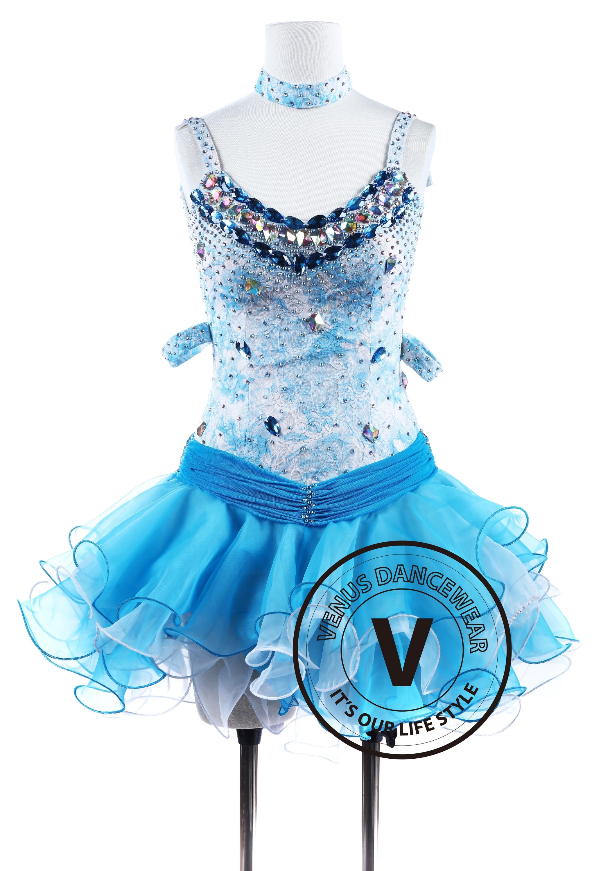 Ocean Lace Flower Tango Latin Rhythm Salsa Competition Dress