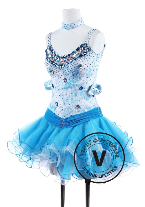 Ocean Lace Flower Tango Latin Rhythm Salsa Competition Dress