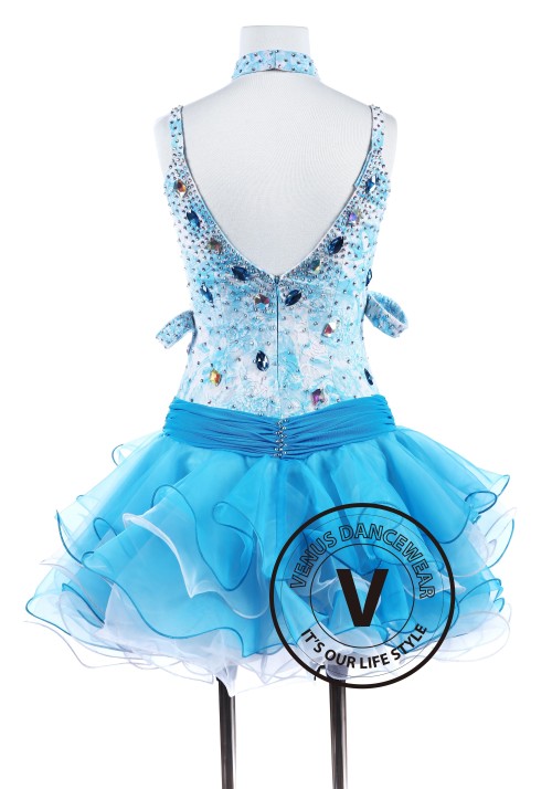 Ocean Lace Flower Tango Latin Rhythm Salsa Competition Dress