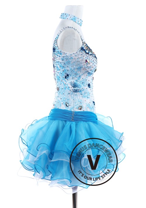 Ocean Lace Flower Tango Latin Rhythm Salsa Competition Dress