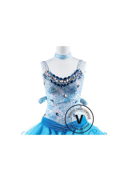 Ocean Lace Flower Tango Latin Rhythm Salsa Competition Dress