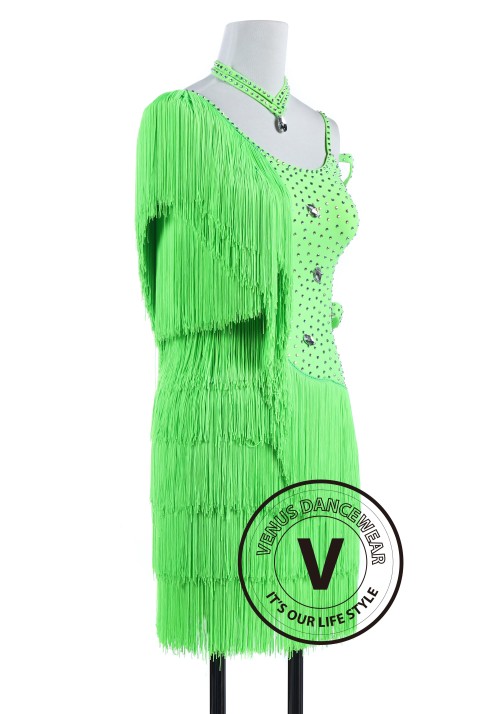 Green Fringe Tango Salsa Latin Rhythm Competition Dress