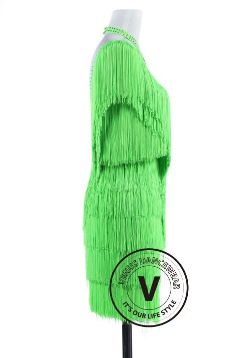 Green Fringe Tango Salsa Latin Rhythm Competition Dress