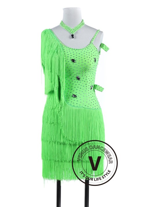 Green Fringe Tango Salsa Latin Rhythm Competition Dress