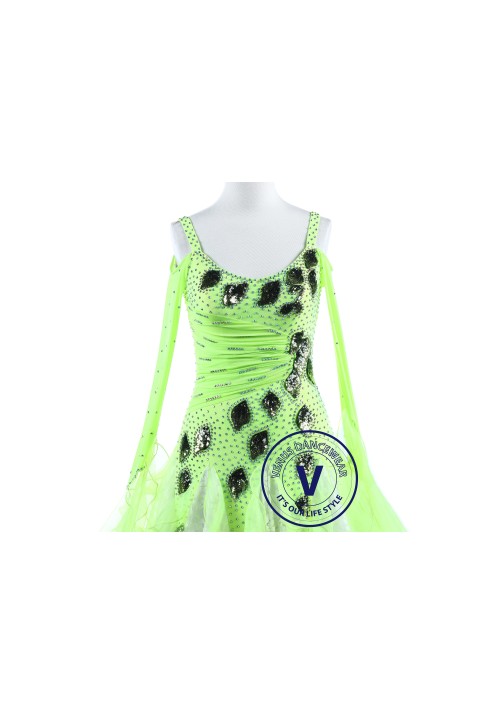 Green Leaf and Lace Standard Smooth Foxtrot Waltz Quickstep Dress