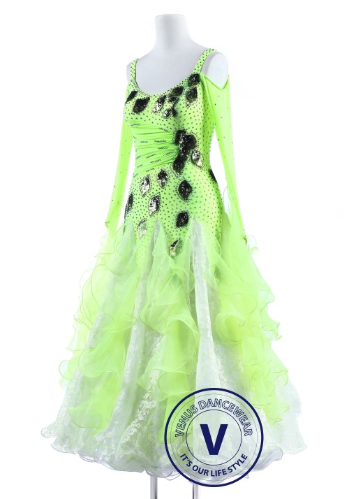 Green Leaf and Lace Standard Smooth Foxtrot Waltz Quickstep Dress