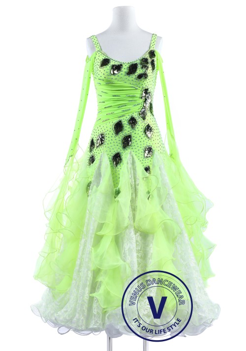 Green Leaf and Lace Standard Smooth Foxtrot Waltz Quickstep Dress