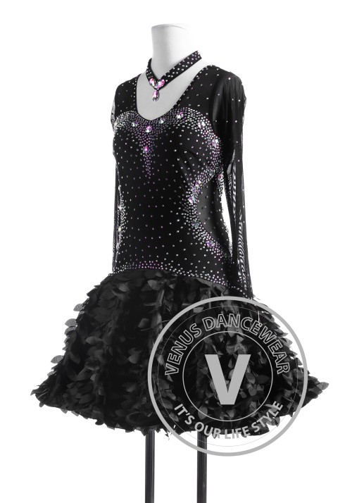 Black Cuckoo Tango Salsa Latin Rhythm Competition Dress