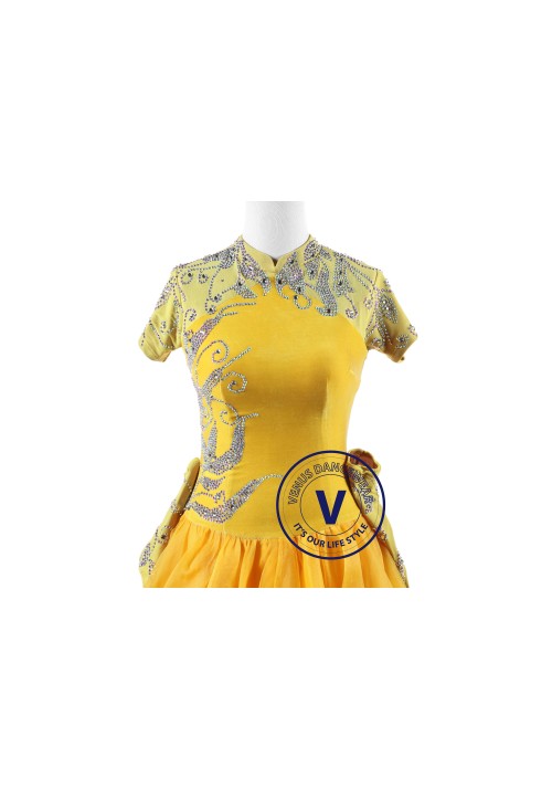 Yellow Velvet Cheongsam Standard Foxtrot Waltz Quickstep Dress