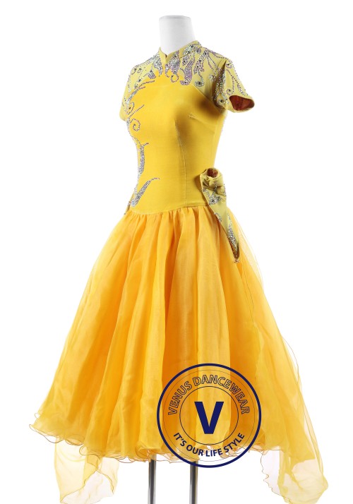 Yellow Velvet Cheongsam Standard Foxtrot Waltz Quickstep Dress