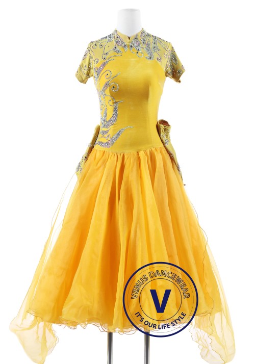 Yellow Velvet Cheongsam Standard Foxtrot Waltz Quickstep Dress