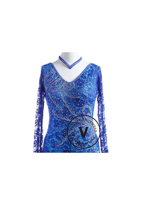 Royal Blue Lace Tango Salsa Latin Rhythm Competition Dress