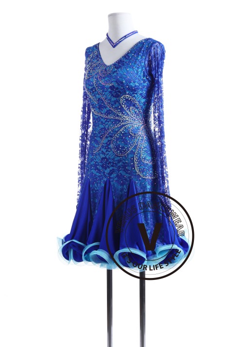 Royal Blue Lace Tango Salsa Latin Rhythm Competition Dress