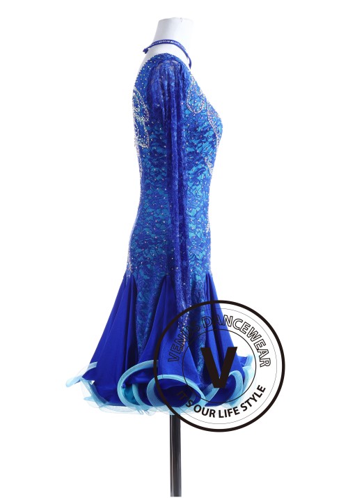 Royal Blue Lace Tango Salsa Latin Rhythm Competition Dress