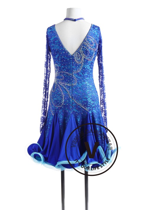 Royal Blue Lace Tango Salsa Latin Rhythm Competition Dress