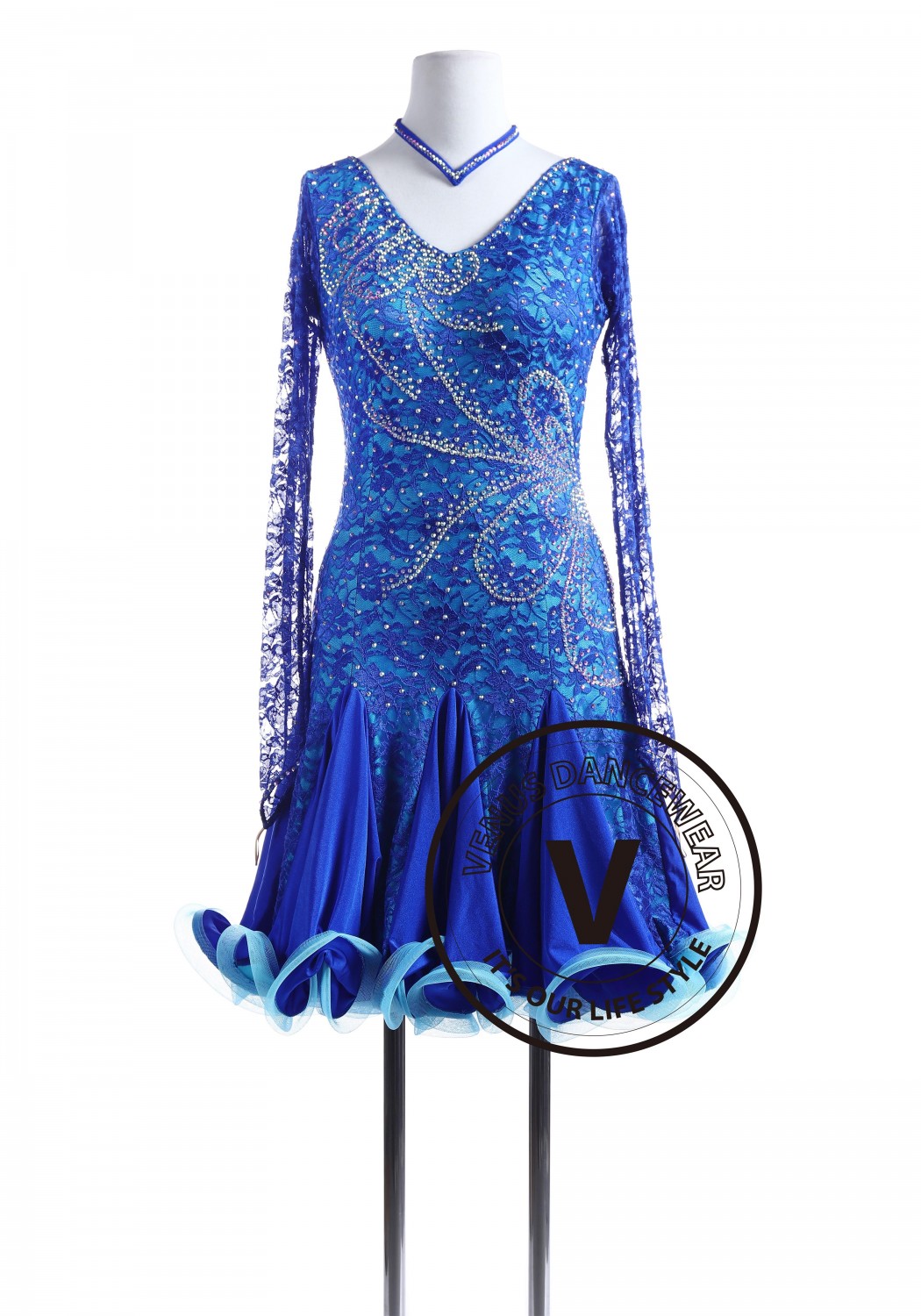 Royal Blue Lace Tango Salsa Latin Rhythm Competition Dress