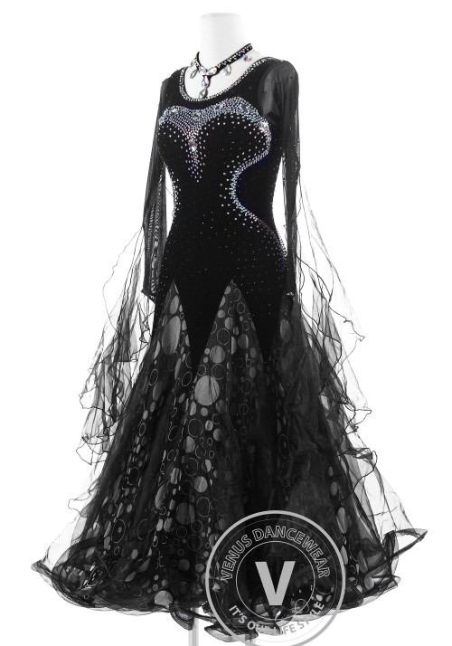 Heart Shap Black Standard Foxtrot Waltz Quickstep Dress