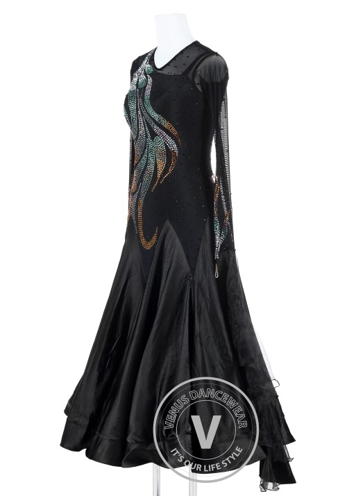 Black Phoenix Tail Standard Foxtrot Waltz Quickstep Dress