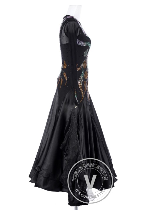 Black Phoenix Tail Standard Foxtrot Waltz Quickstep Dress