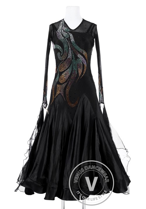 Black Phoenix Tail Standard Foxtrot Waltz Quickstep Dress