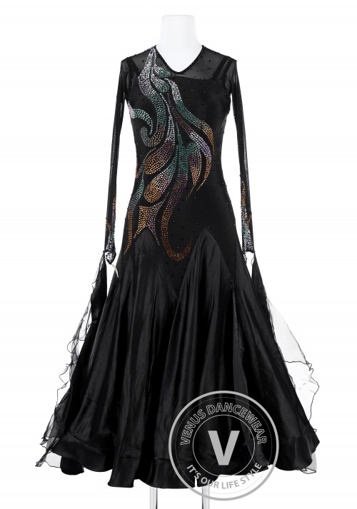 Black Phoenix Tail Standard Foxtrot Waltz Quickstep Dress