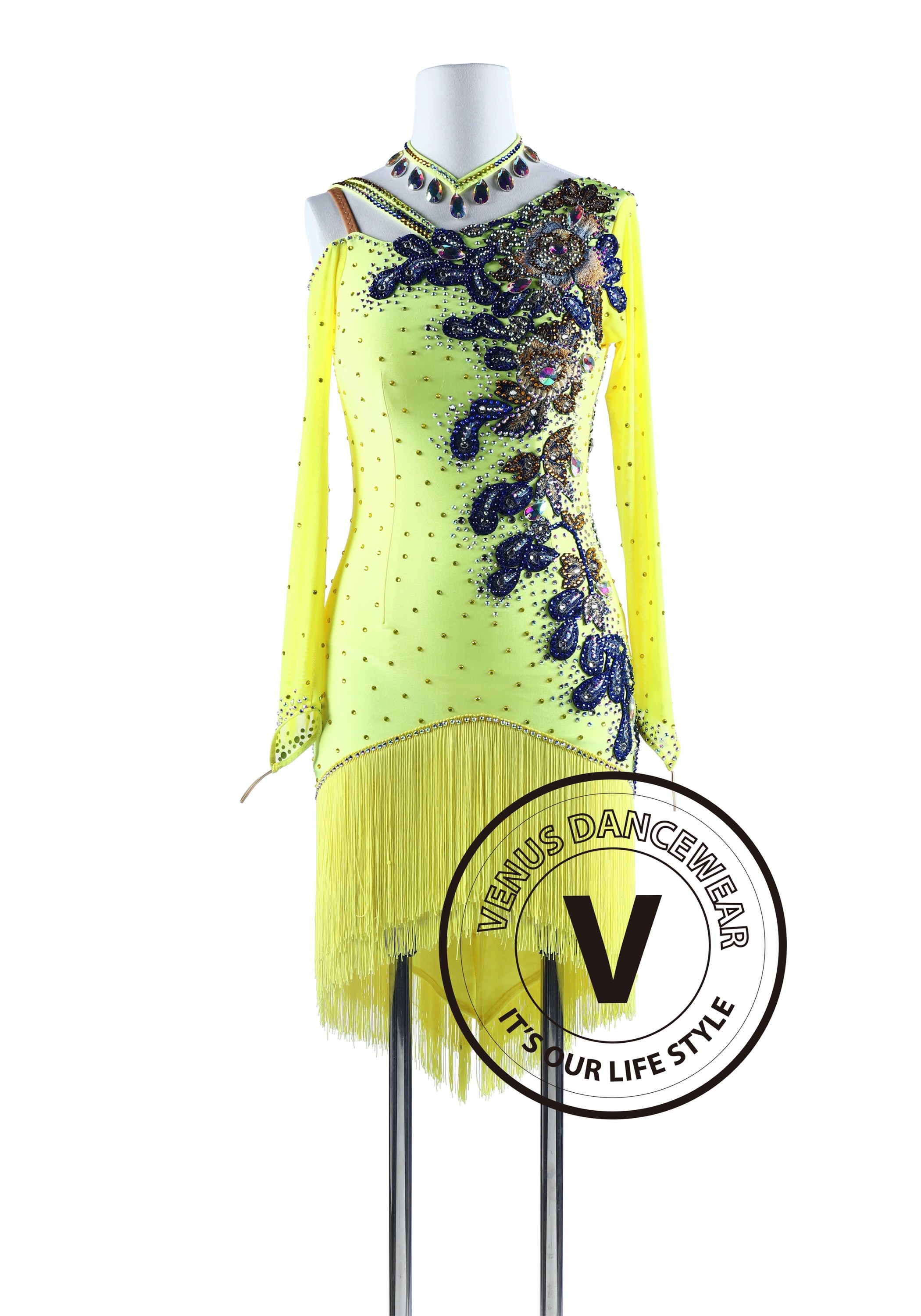 Yellow Fringe Tango Salsa Latin Rhythm Competition Dress