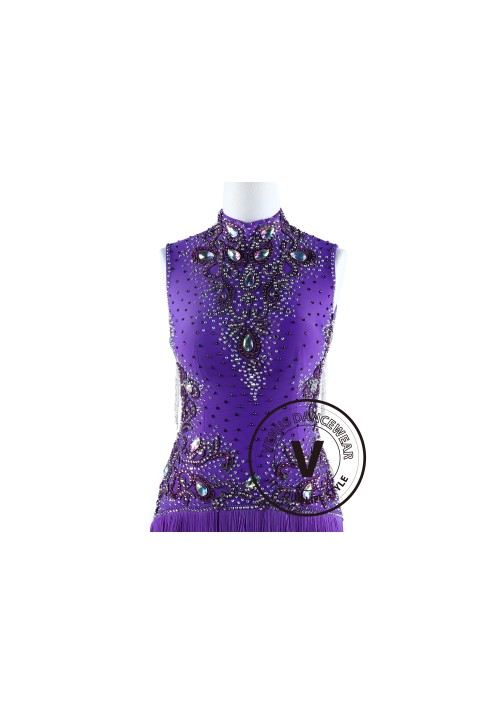 Purple Fringe and Bead Cube Tango Salsa Latin Rhythm Dress