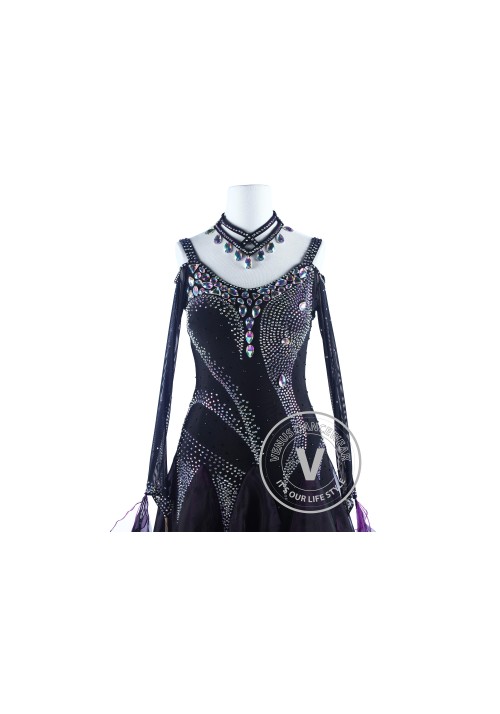 Purple Black Luxury Foxtrot Waltz Quickstep Competition Dress