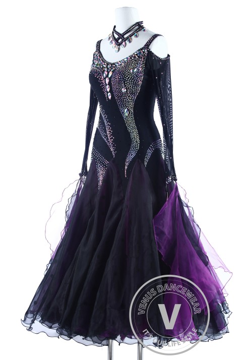 Purple Black Luxury Foxtrot Waltz Quickstep Competition Dress